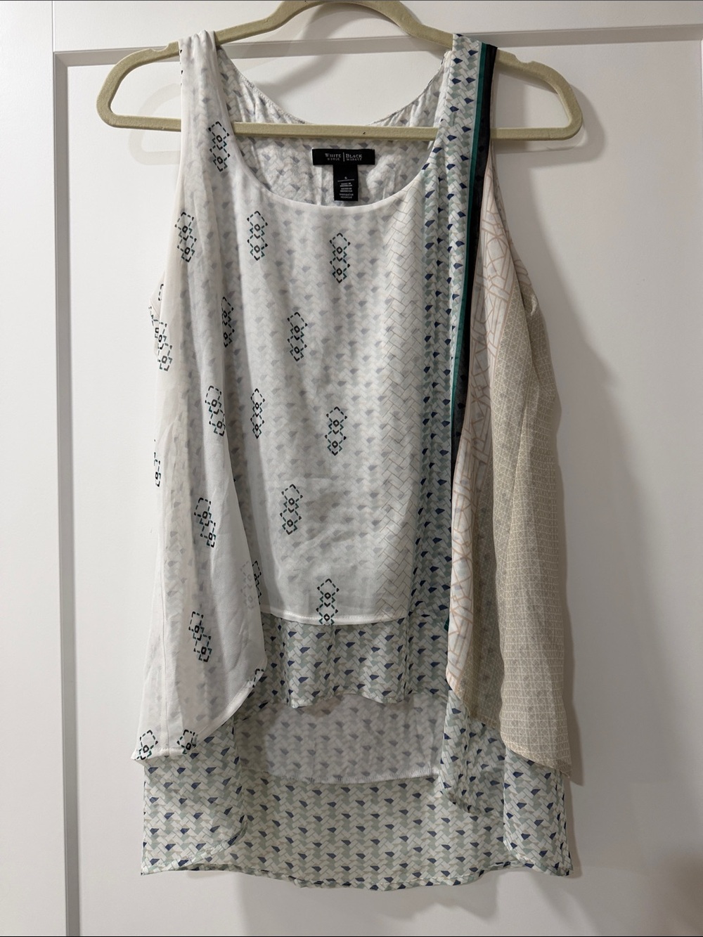 WHBM White and Green Patterned High-Low Tank
